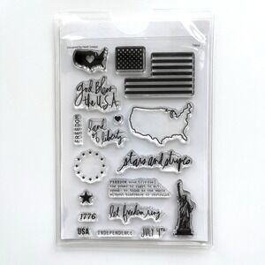 New Heidi Swapp 4x6" Clear Stamp Set & Stamp Sleeve 4th of July